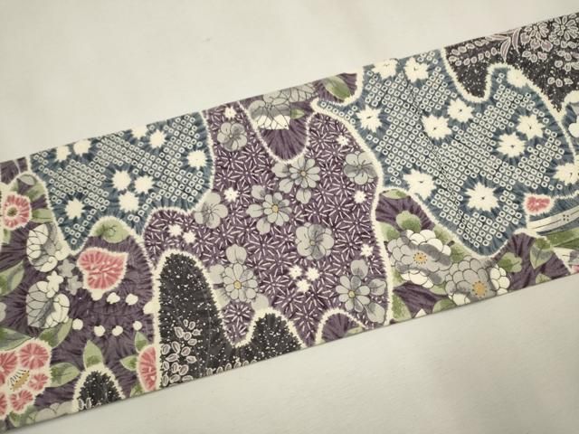 平和屋着物○全通柄 九寸名古屋帯 紬地 草花文 正絹 逸品 CAAT0921hy