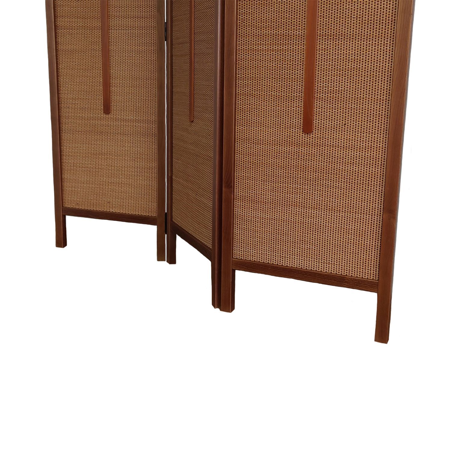 3連スクリーン 折り畳み式屏風 ライトブラウン色フレーム 中部分 燻し  