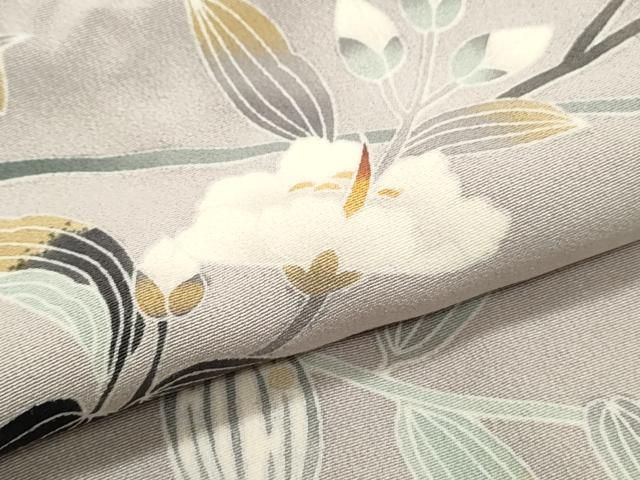 平和屋着物▽訪問着 単衣 生紬 流水草花文 正絹 逸品 DAAW9199sf 平和