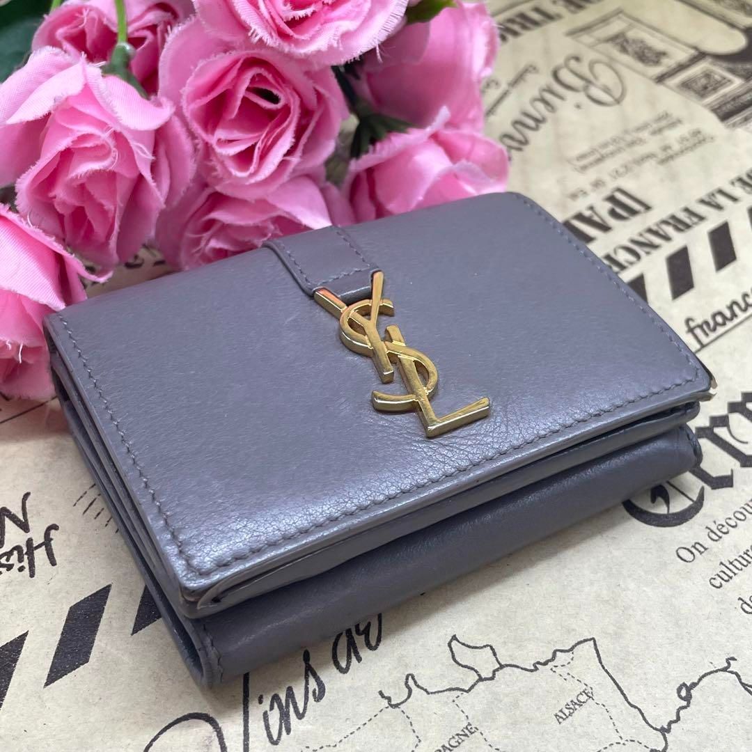 YSL グレー 財布 サンローラン サンローラン YSL 三つ折り財布 グレー