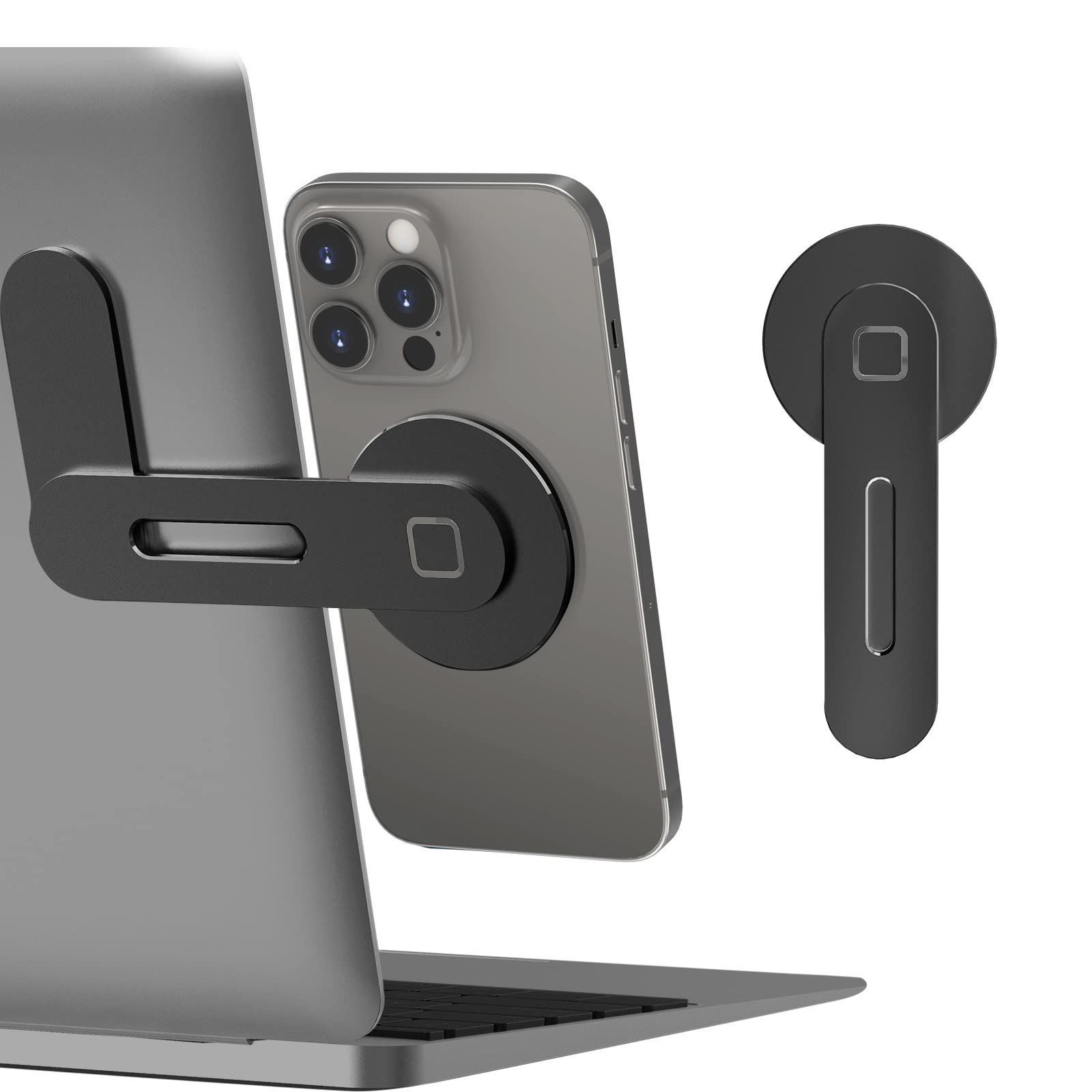 - 13 iPhone 12シリーズ対応 スリムなポータブル折りたたみコンピュータ拡張ブラケッ 省スペース の調節 な携帯電話モニターサイドマウント 回転式 Plus用 Pro 14 Max 日本語説明書付き ブラック