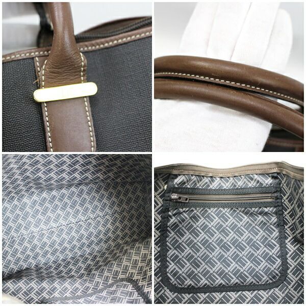dunhillダンヒル☆ボストンバッグ グレー系×ブラウン PVC×レザー dunhillダンヒル☆ボストンバッグ グレー系×ブラウン PVC×レザー