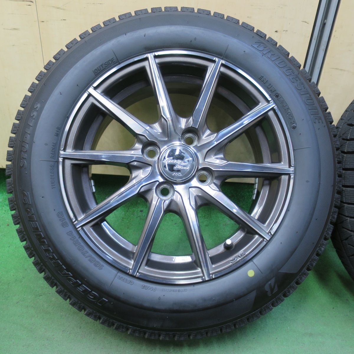 バリ溝 23年 キレイ ほぼ10分 スタッドレス 165 70R14 ブリヂストン アイスパートナー2 Euro-S Stream MiD マルカ 14インチ PCD100 4H 5101410イス