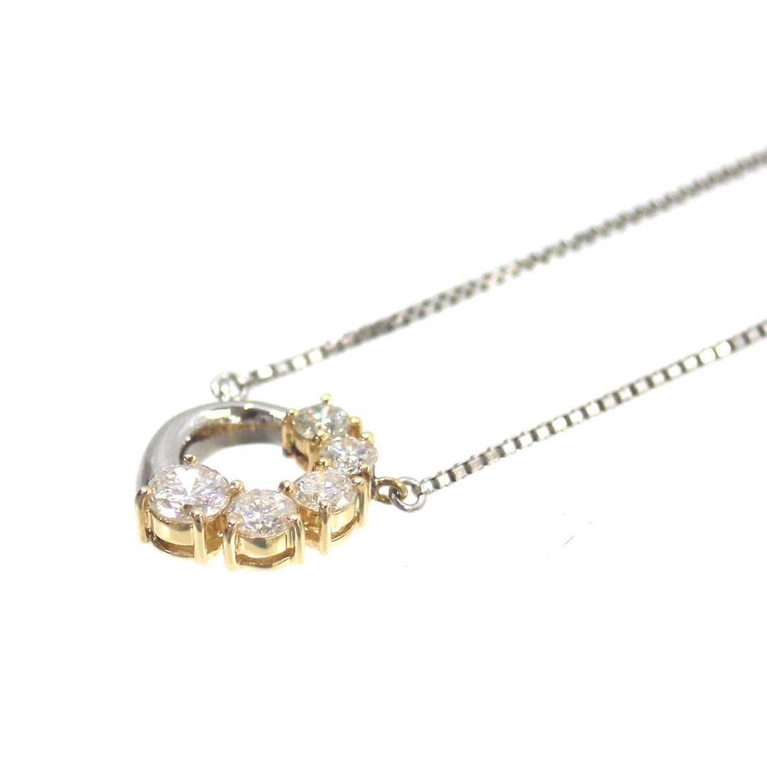 Pt850/K18 天然ダイヤモンドトップ付ネックレス ダイヤ豪華1.04ct 5P 