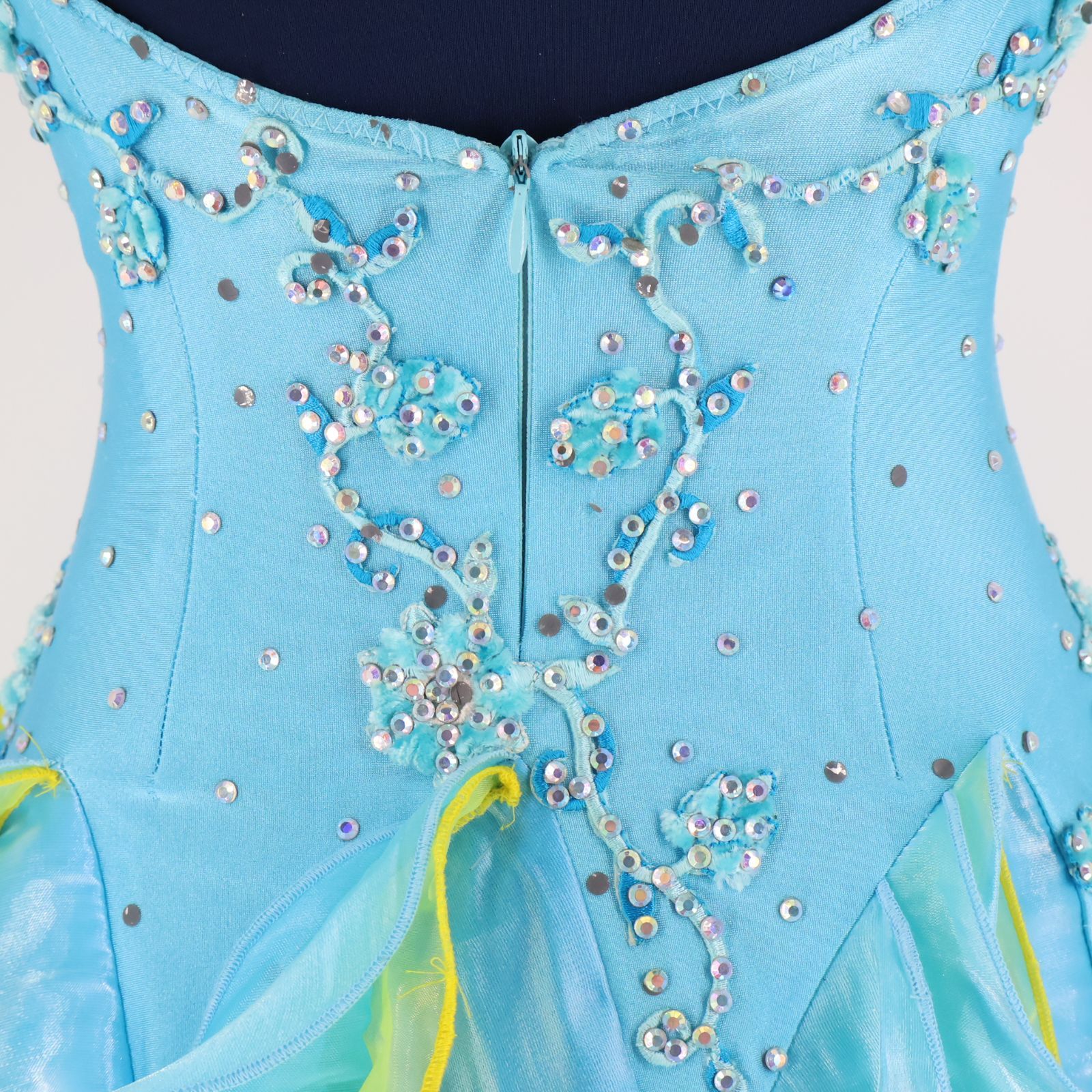 社交ダンス衣装】ブルー ラテン ドレス ワンピース 青 水色 フリル