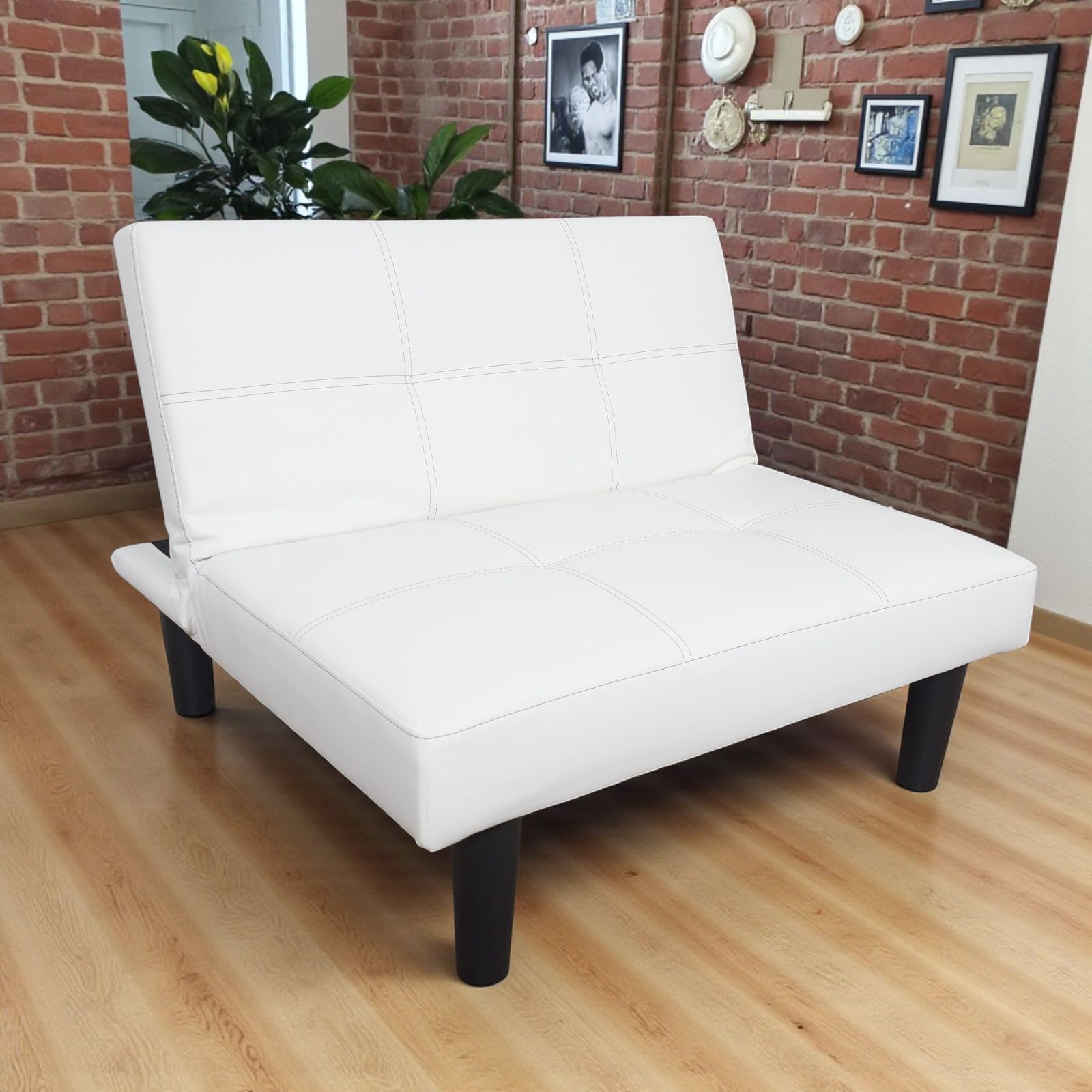 ホワイト 3段階リクライニング 肘なしコンパクトソファ 幅88cm 座面高32cm 一人暮らしに最適 ロータイプにもなる 脚付き 1人用ソファ