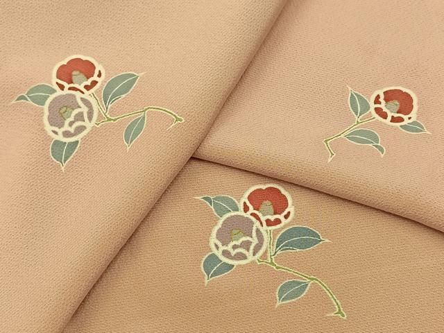 平和屋着物▽上質な小紋　単衣　舞椿文　金彩　正絹　逸品　BAAT0413yt 平和屋着物▽上質な小紋 単衣 舞椿文 金彩 正絹 逸品 BAAT0413yt