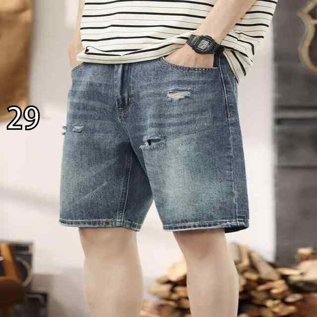 [29]秋冬 コーデ メンズ  服 シンプル ファッション オシャレ 大人 かっこいい 大きいサイズ ストリート 紳士服 ヘビーウォッシュ リップド デニム パンツ ハーフ ゆったり 五分丈 ミッド