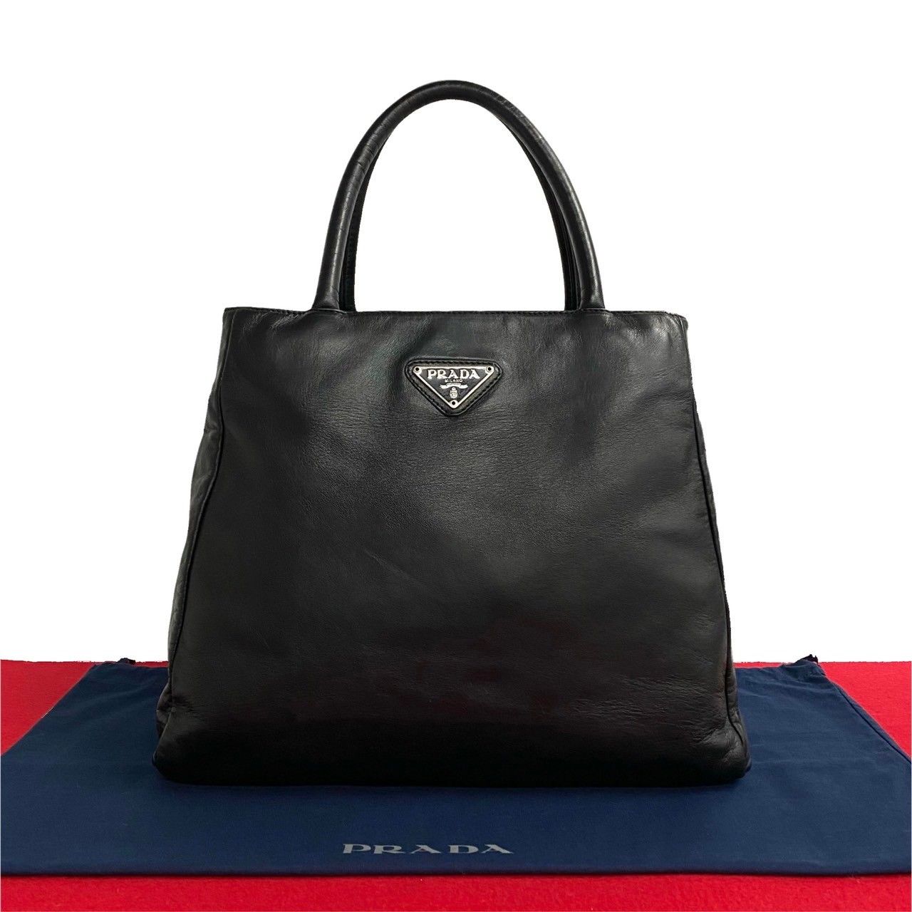 極 美品 カード付 PRADA プラダ サフィアーノ レザー 三角ロゴ 金具 ...