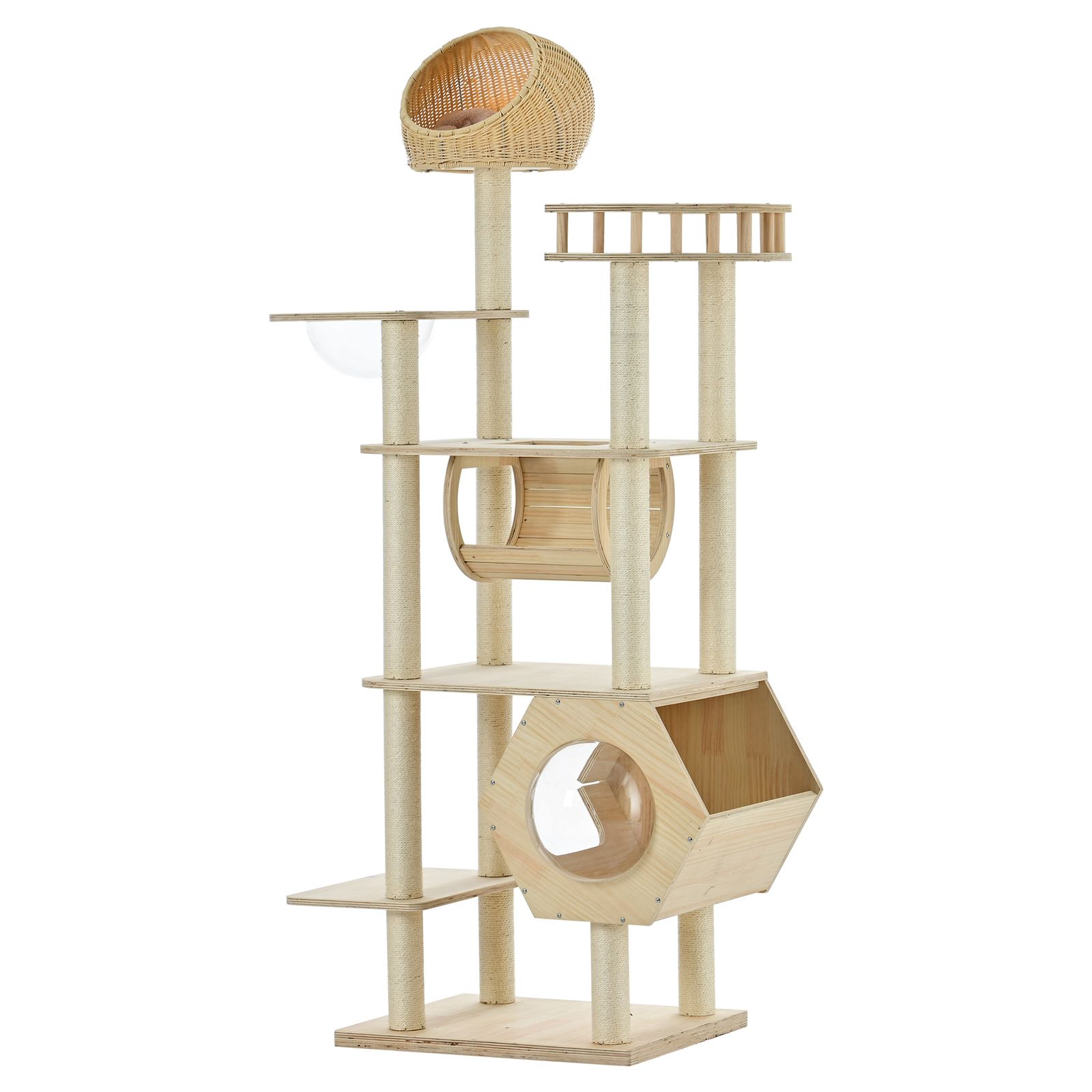 01 25再入荷予定 キャットタワー 猫タワー ネコタワー 多頭飼い 183 cm 宇宙船型 隠れ家付き 爪とぎポール トンネル付き 据え置き 組立簡単 おしゃれ 天然木製 キャット家具 猫用インテリア ペット用品 大型猫対応 省スペース 頑丈 安定感