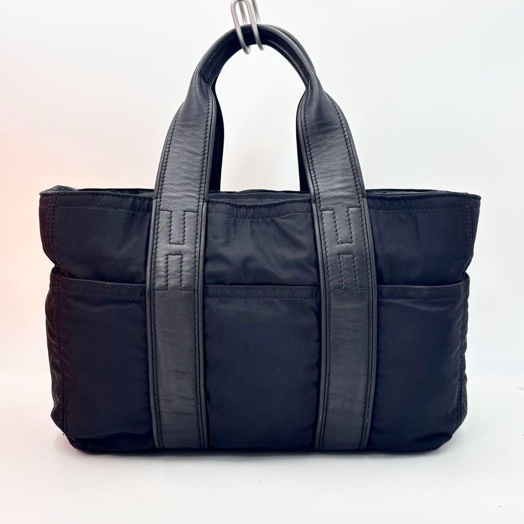 HERMES エルメス アカプルコPM トートバッグ ブラック ナイロン レザー 