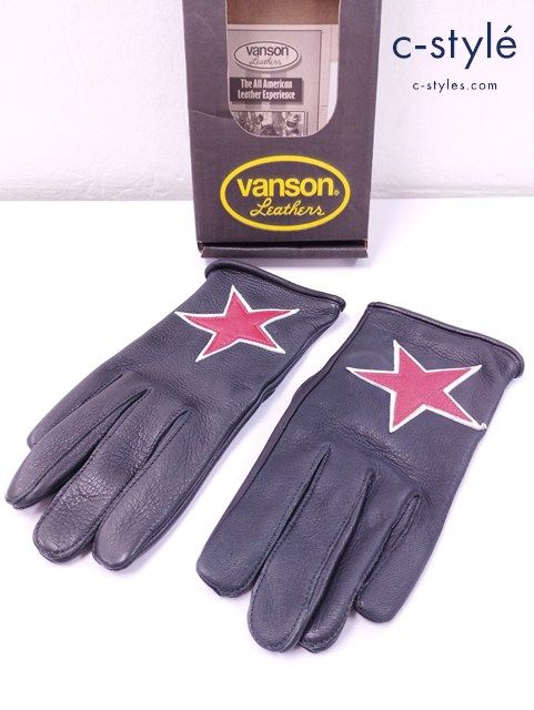V970 人気 VANSON バンソン グローブ M ブラック×レッド ROPER STAR BACKDROP レザー | Q