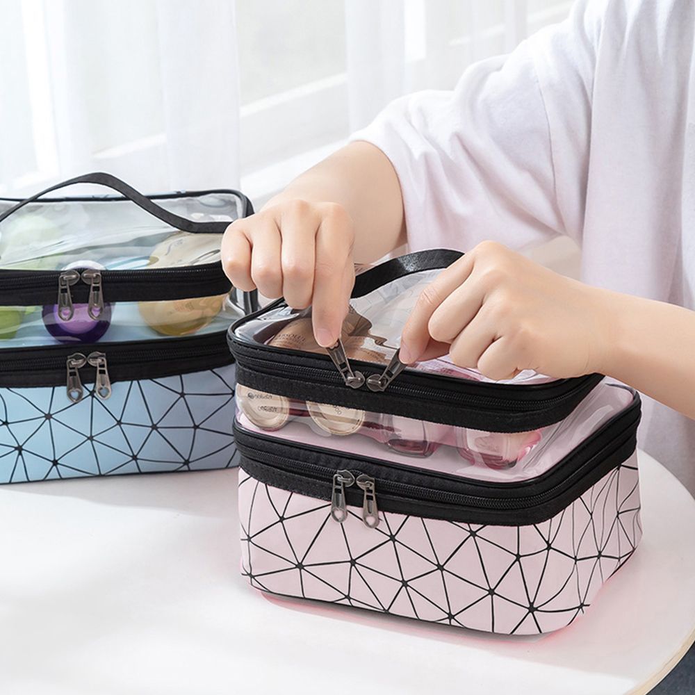 メイクポーチ 大容量 持ち運び収納バッグ ２層構造 化粧ポーチ 小物入れ 旅行お泊りポーチ ブラシポケット付きバニティポーチ 小物入れ トラベルポーチ 持ち手付き 透明メイクボックス 化粧道具ミニポーチ 整理整頓グッズ軽量 WWW_WOWDIGSITE_COM