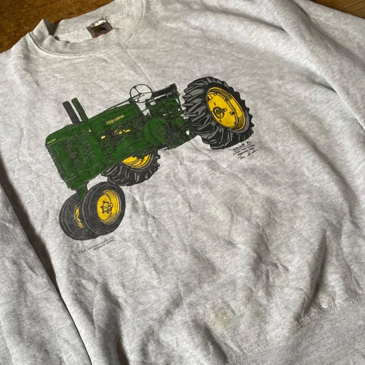 90's  USA製 JOHN DEERE 1948A トラクタープリントスウェットFRUIT OF THE LOOM 芝刈り機ジョンディア古着グレー XXL