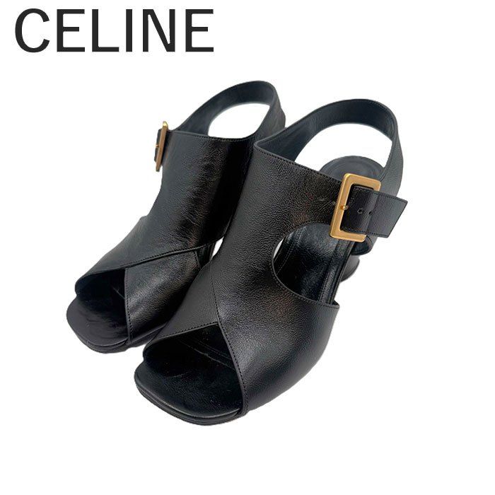 CELINE　セリーヌ　サンダル　ベルト　レザー　ブラック　36サイズ　旧ロゴ セリーヌ CELINE サンダル ベルトストラップ チャンキーヒール