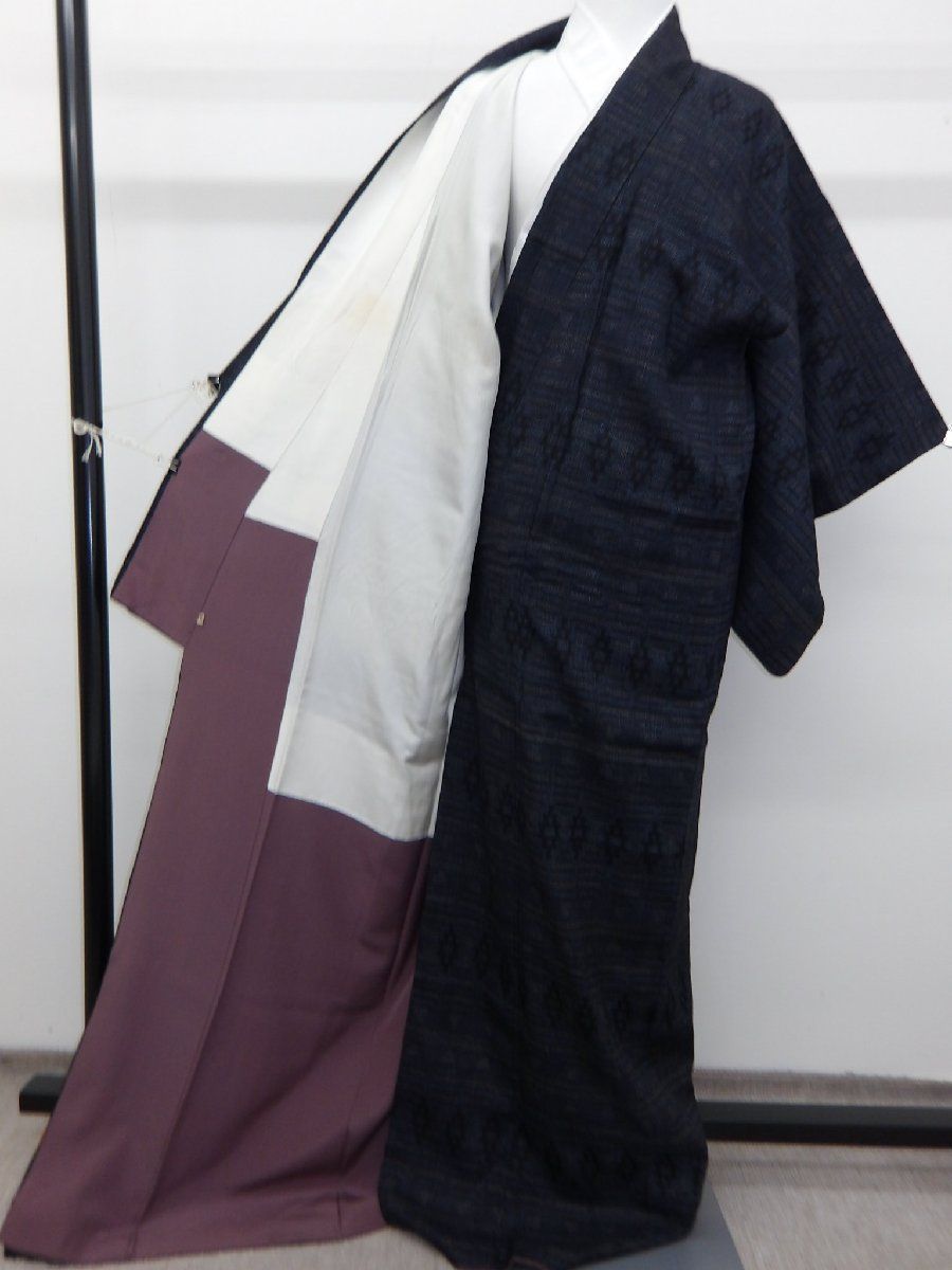 P40359 重要無形文化財 結城紬 百亀甲 袷 k