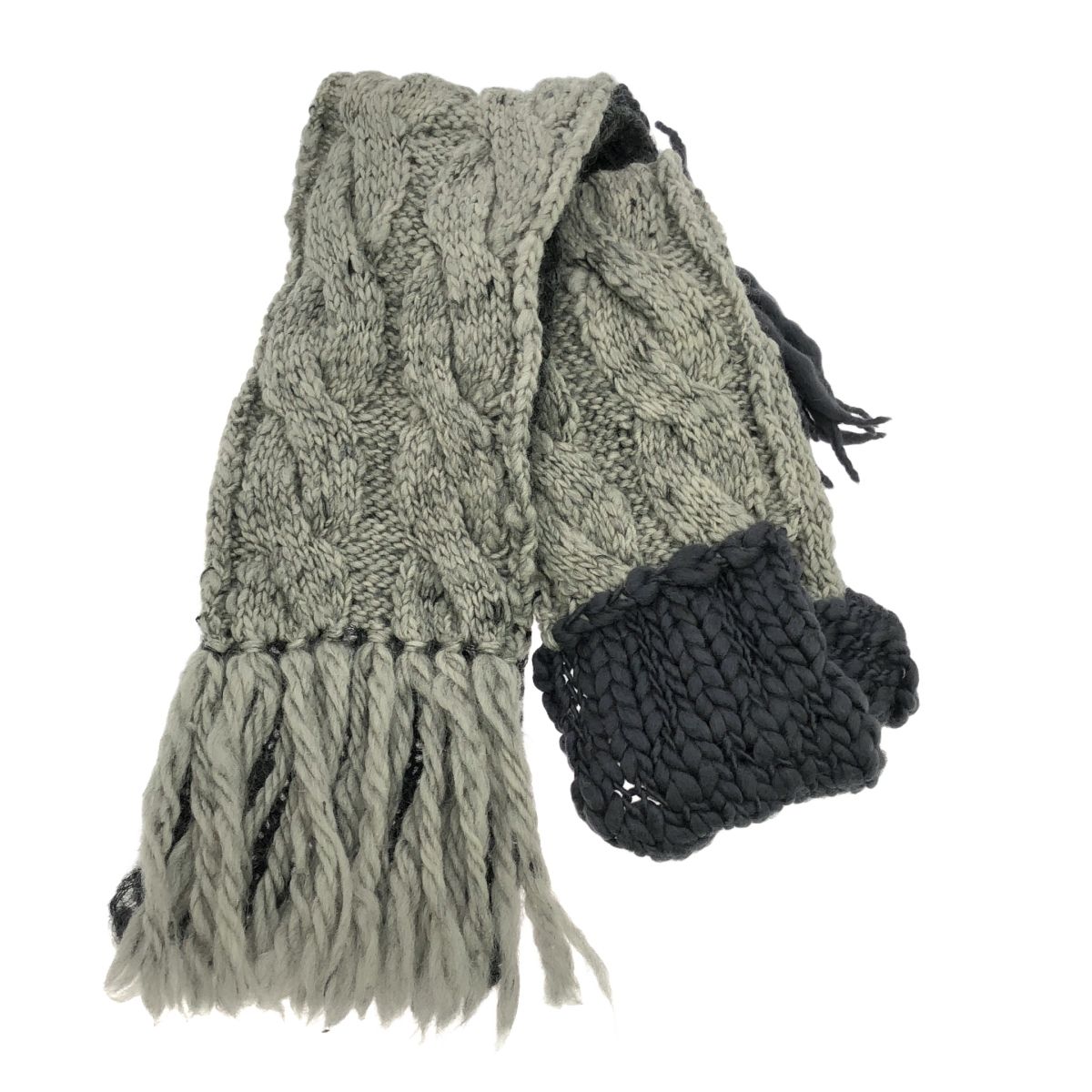 Y's ワイズ 24AW モヘヤ混ウールニットフリンジストール マフラー YO-L05-192 グレー系 - Y's ワイズ 24AW モヘヤ混ウールニットフリンジストール マフラー YO