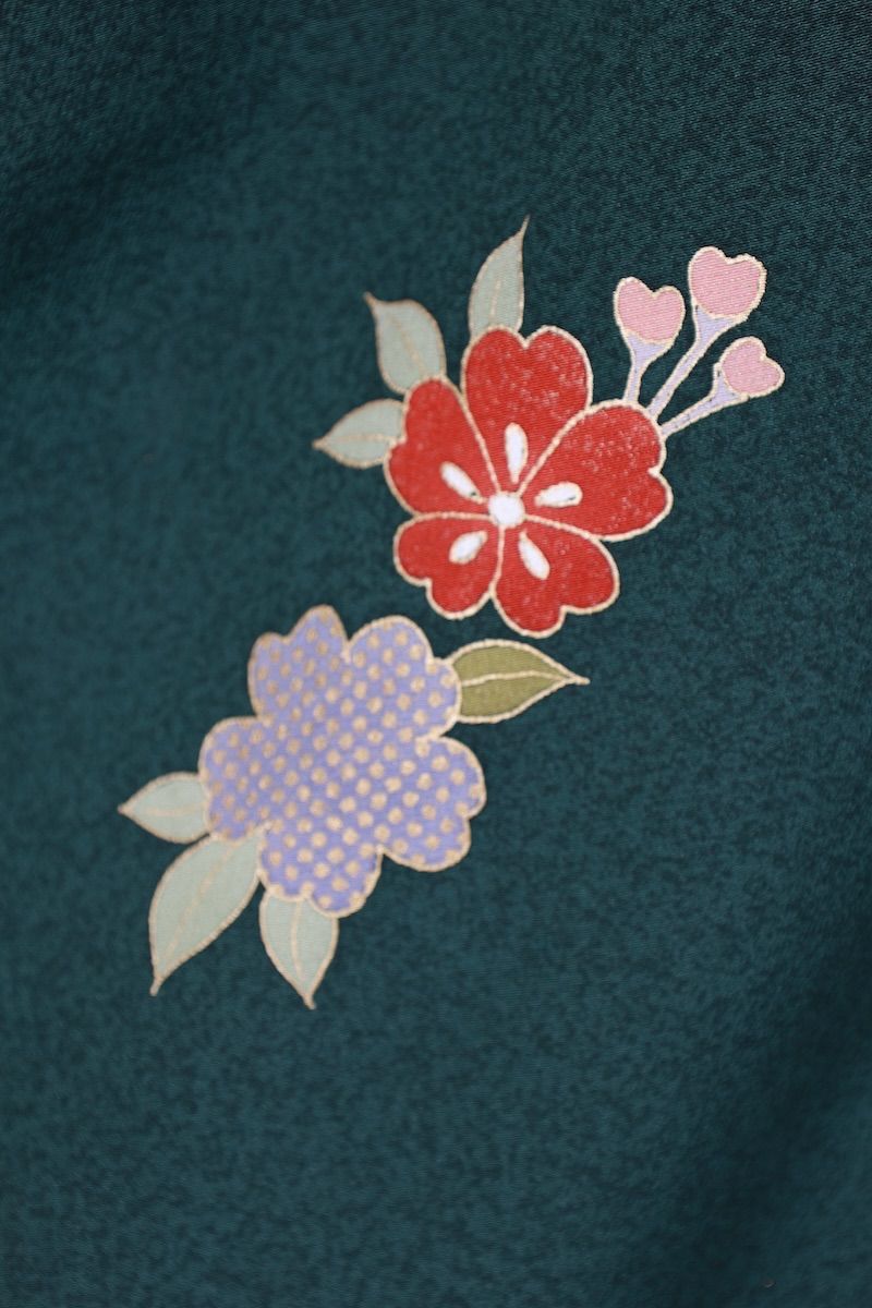 訪問着　グリーン　緑　紫　朱　珊瑚色　ゴールド　萩　手描き京友禅　T525 訪問着 グリーン 緑 紫 朱 珊瑚色 ゴールド 萩 手描き京友禅 T525
