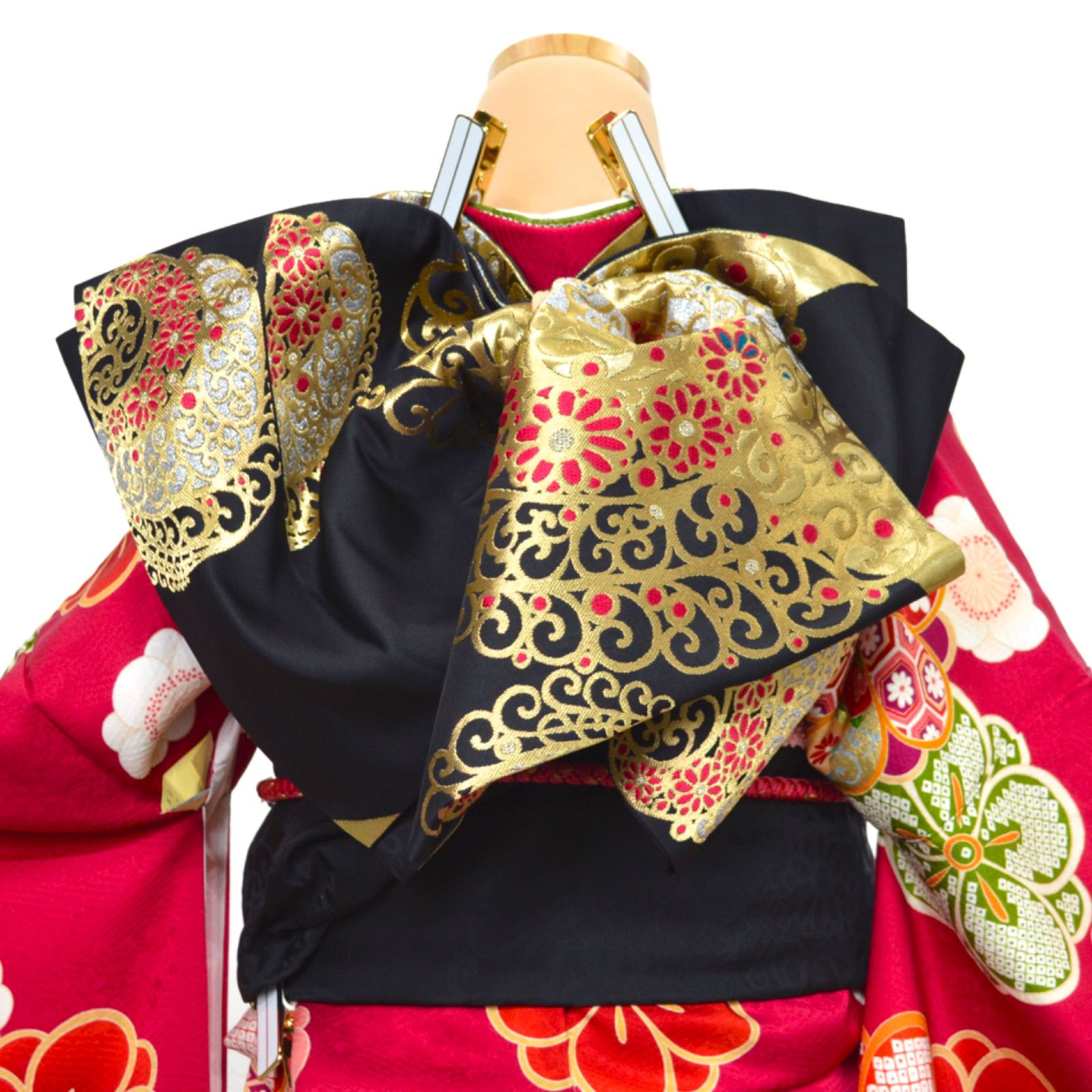 美品》正絹 振袖フルセット S〜Lサイズ 成人式 呉服店取扱品 金駒刺繍