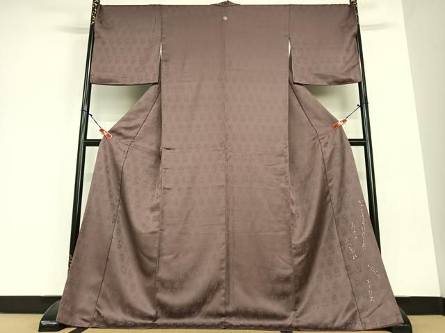 平和屋着物●上質な色無地 紗綾形花地紋 黒鳶色 ロング丈 正絹 AABC0113zg