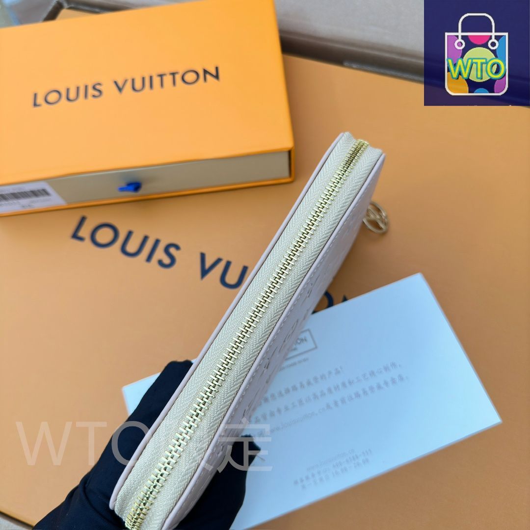 Louis Vuitton エンボスロゴ 長財布 グレー LVルイ・ヴィトン/財布はパッドMonogramエンボス模様の小羊の皮