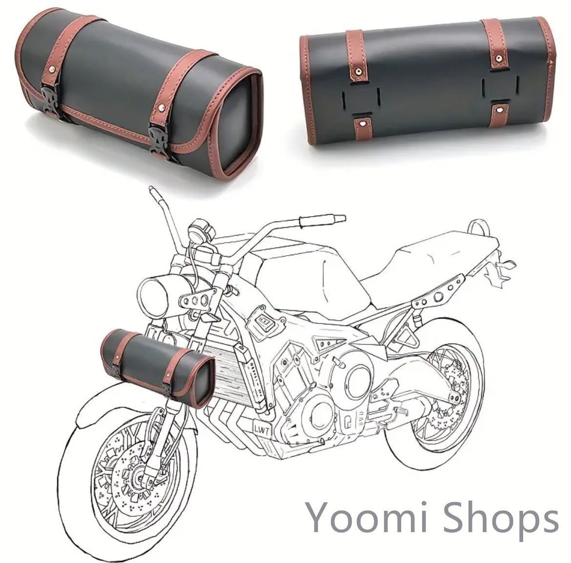 【新品未使用】バイクバッグ サイド バッグ 汎用 小物入れ 工具入れ 防水 撥水 自転車ブラック ブラウンスタッズ コンパクト 丸型 四角