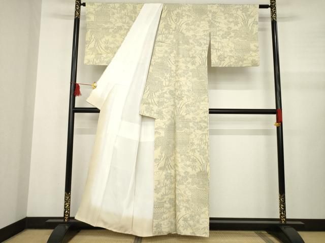 平和屋着物○本場大島紬 白大島 120亀甲 花鏡裏文 正絹 逸品 AAAU0164np