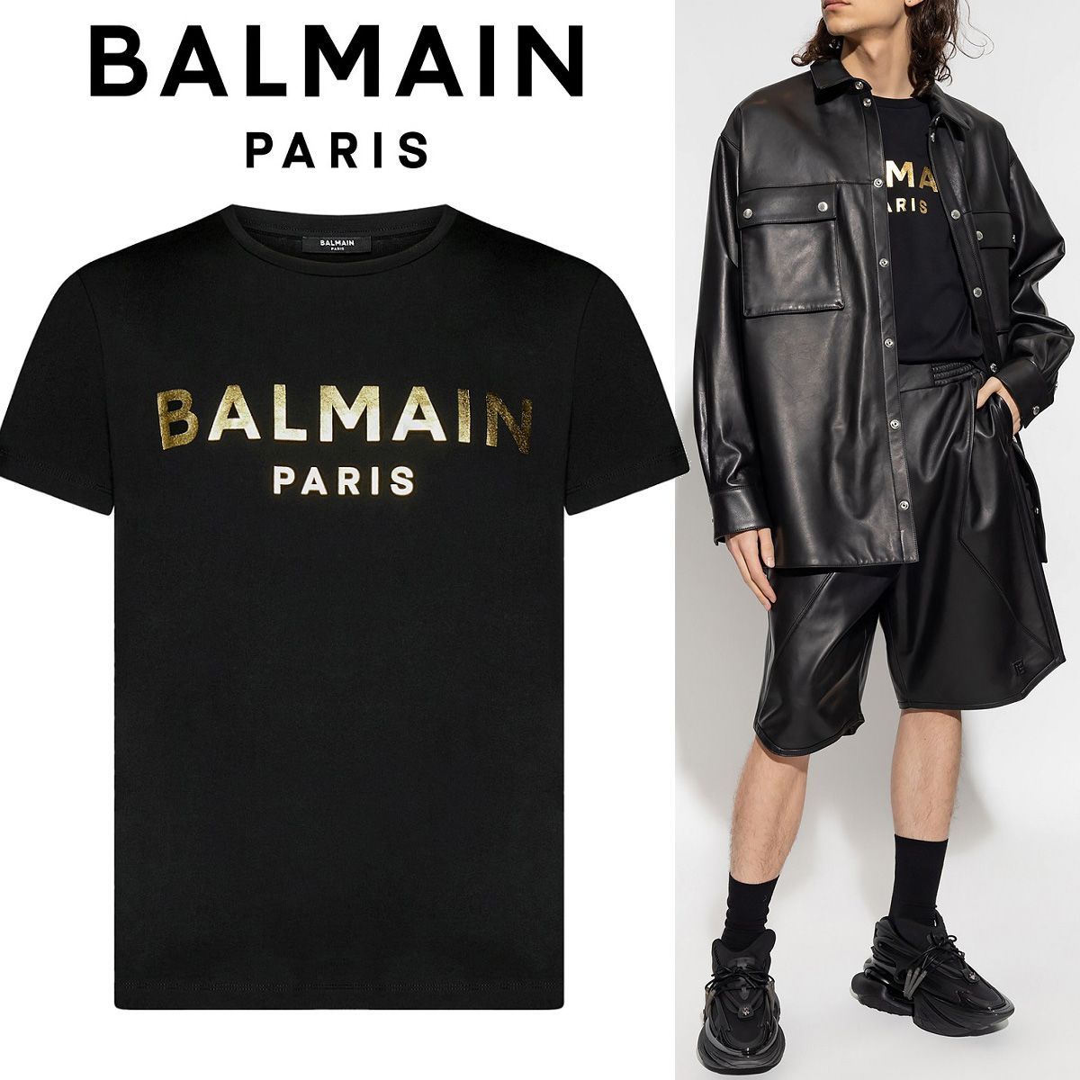 BALMAIN ブラック クロップドTシャツ 長袖　ラインストーン SUPPLIER/サプライヤー Cross Longsleeve Tee ロンT（Tシャツ
