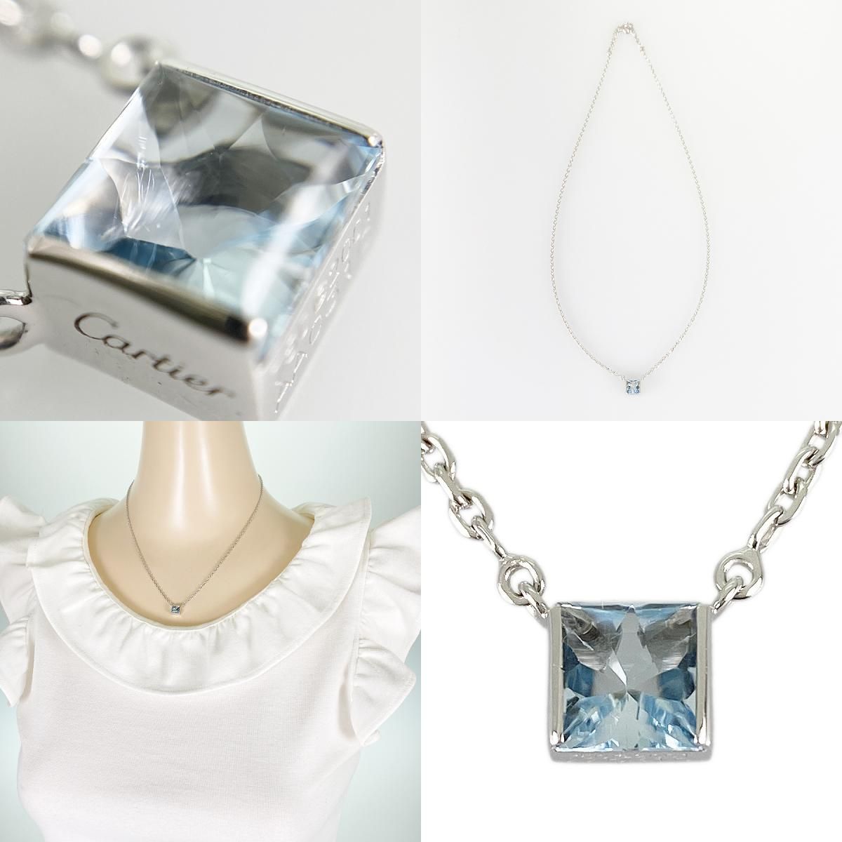 カルティエ CARTIER タンク K18WG アクアマリン ネックレス sss【中古 