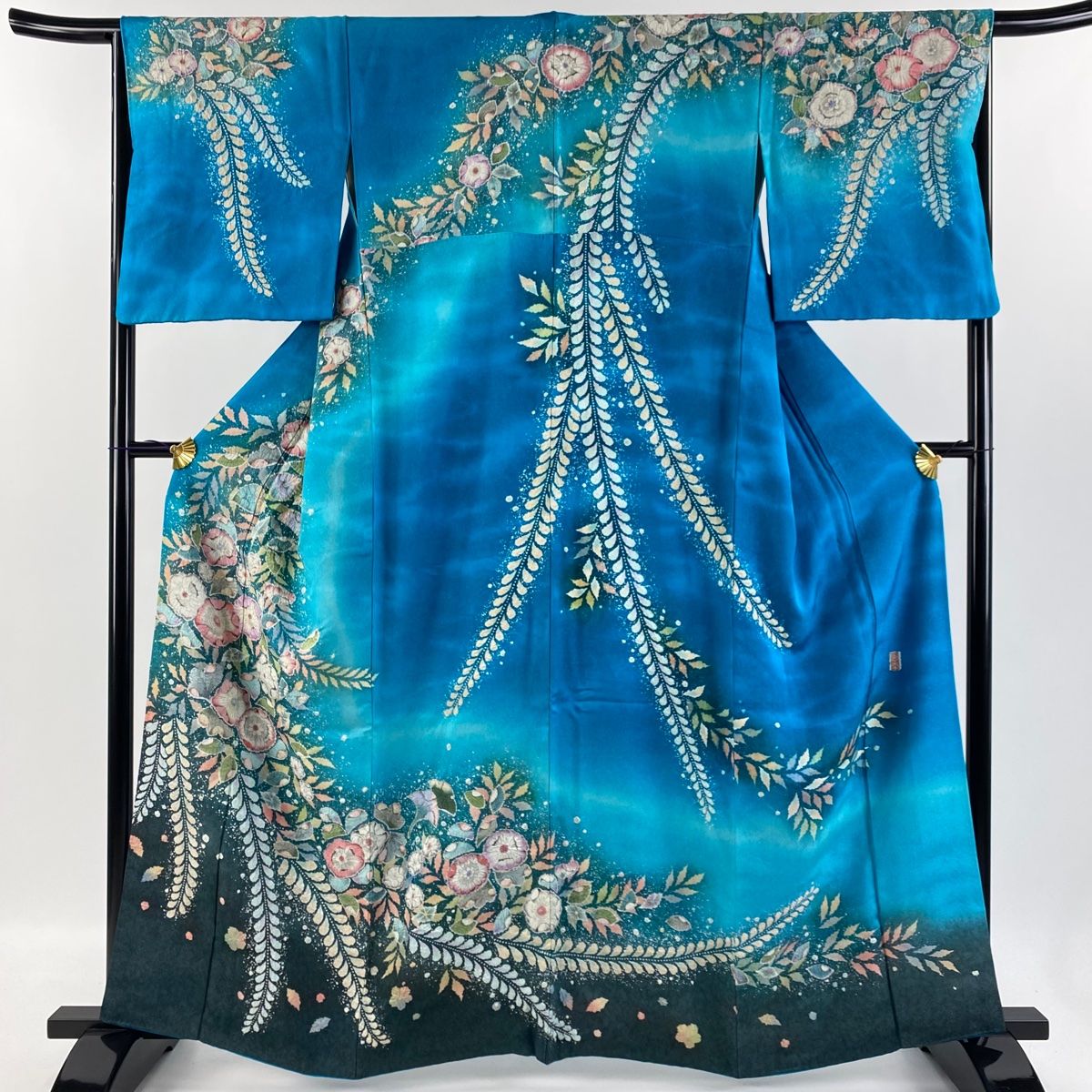 訪問着 身丈153cm 裄丈63.5cm S 単衣 辻ヶ花 銀通し 金彩 青灰色 正絹  