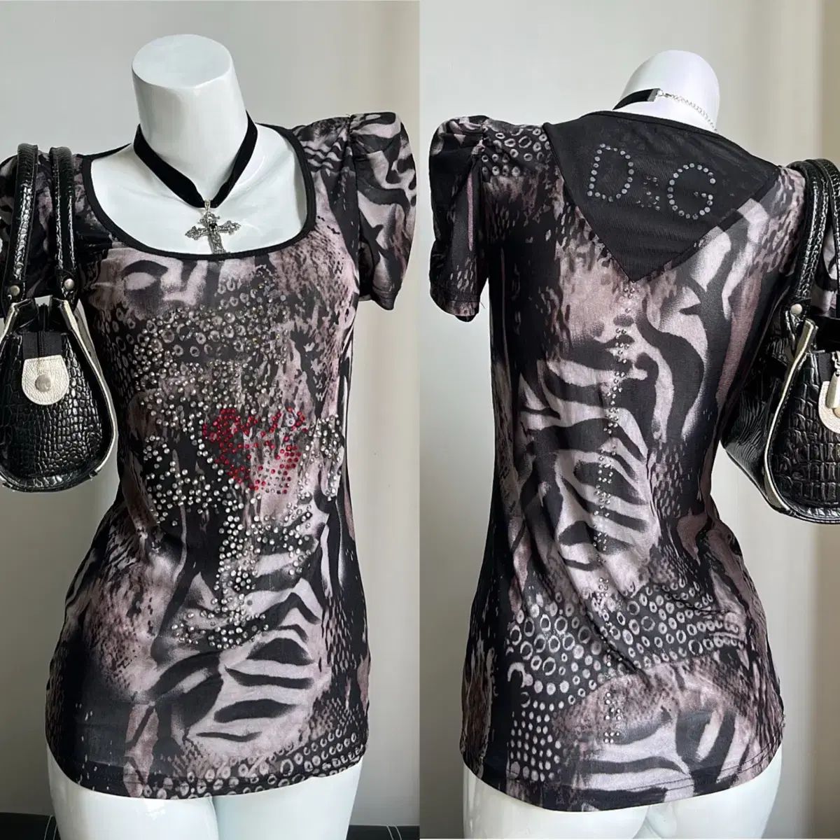 Dolce-Gabbana ドルチェ＆ガッバーナ ヴィンテージ レオパード 姉ギャル キュービック 半袖 Tシャツ 00s