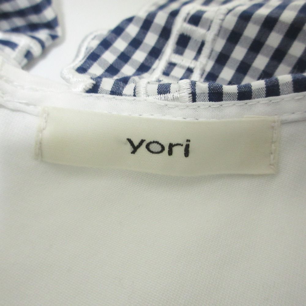 美品 23SS yori ヨリ ギンガムスカラップカラーカットソー 半袖 五分袖