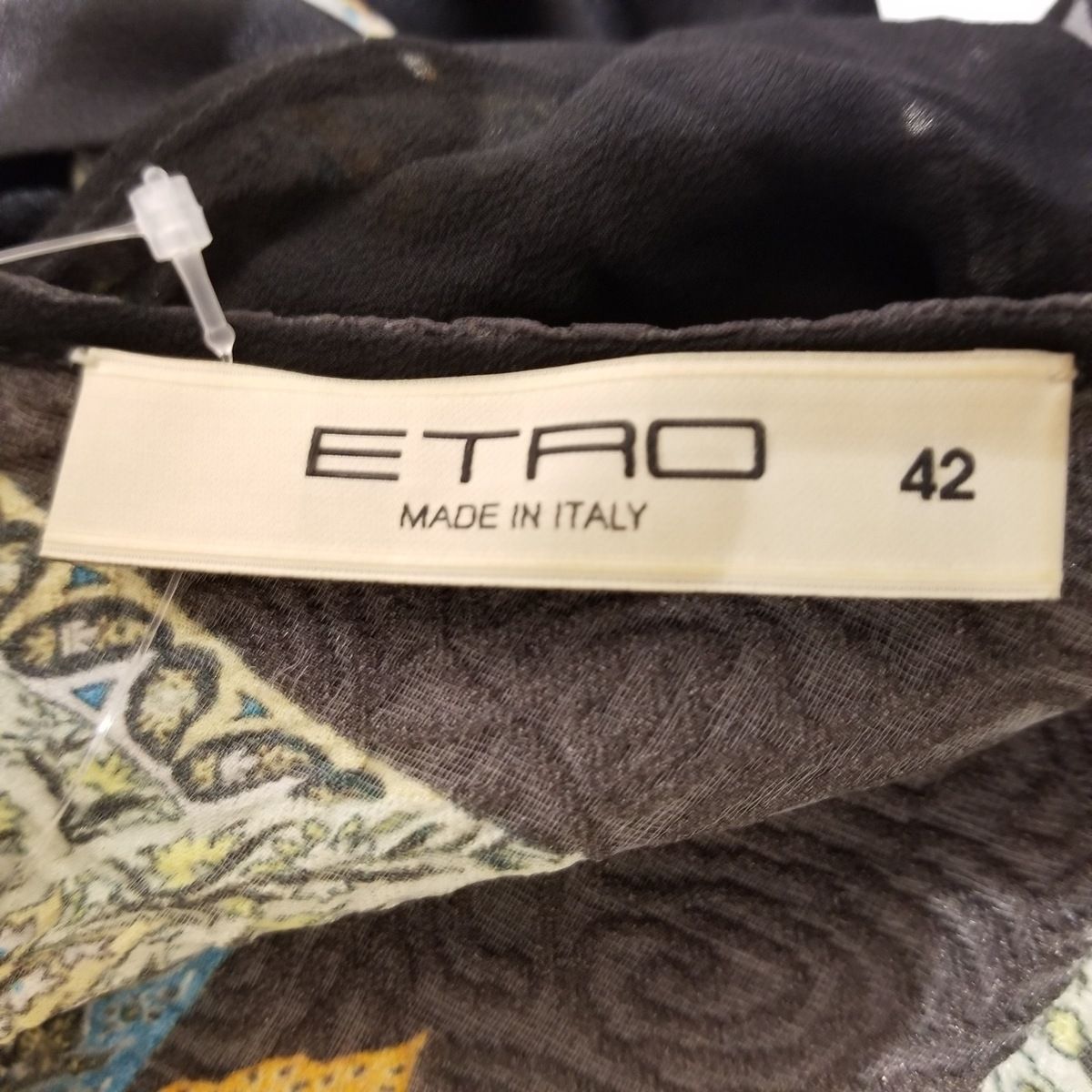 ETRO(エトロ) ワンピース サイズ42 M レディース美品 - 黒×グリーン×マルチ 半袖/シルク混 - メルカリ