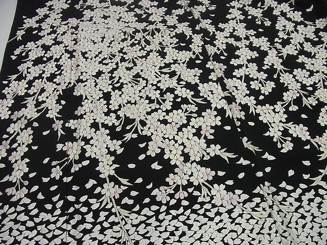 平和屋1□極上 訪問着 作家物 総刺繍 枝垂れ桜 縮緬 金糸 黒地 逸品 