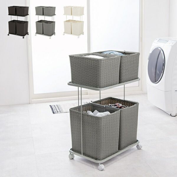 ランドリーラック 約幅60cm ホワイト 着脱式洗濯かご キャスター付き スチール 引き出し ランドリー収納 脱衣所 代引不可