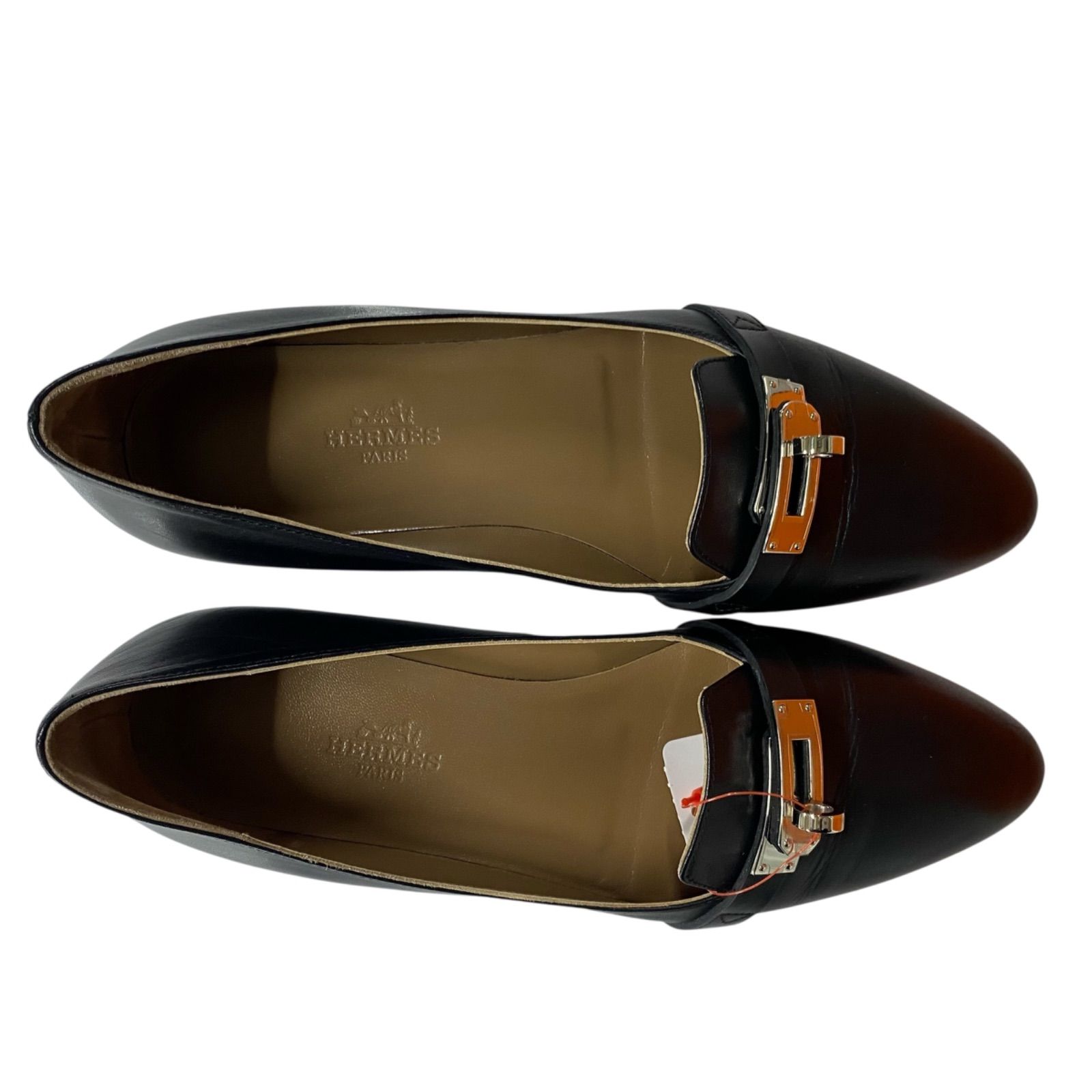 美品　HERMES エルメス　パンプス　ヒール　ケリー金具　黒　ブラック　37 ○エルメス HERMES ケリー金具 パンプス レザー ブラック 35、22cm