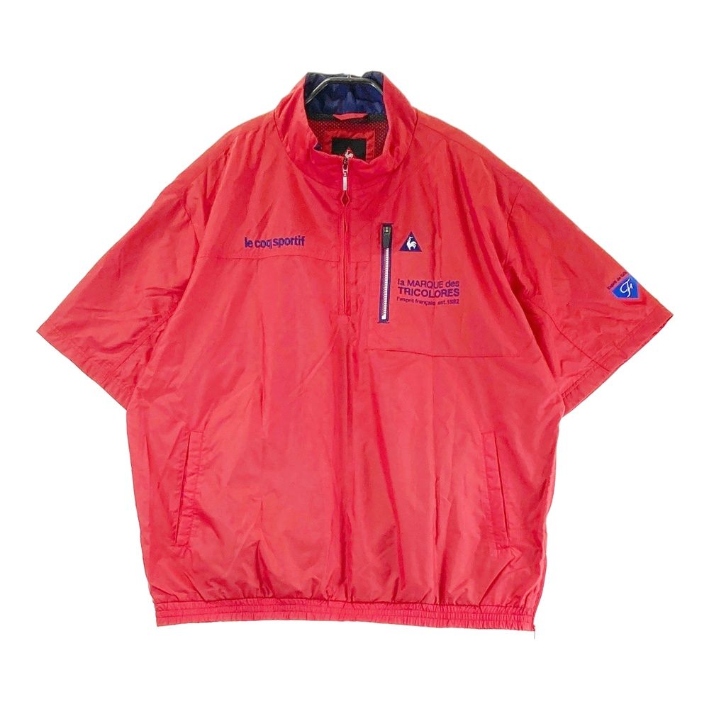 サイズ：3L LE COQ GOLF ルコックゴルフ  裏メッシュ 半袖ブルゾン  レッド系 [240101474264] ゴルフウェア メンズ ストスト サイズ：3L LE COQ GOLF ルコックゴルフ 裏メッシュ 半袖