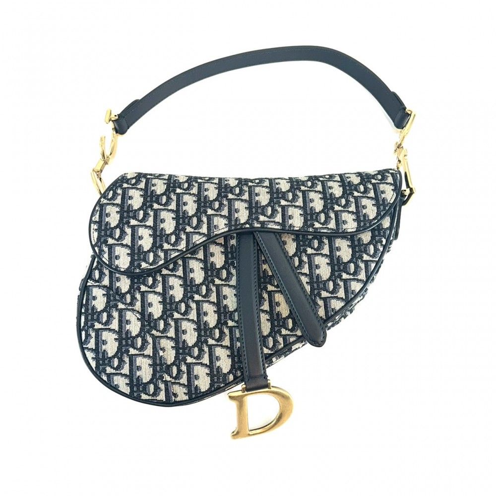 【美品】Christian Dior トロッター サドルハンドバッグ ネイビー Christian Dior - CHRISTIAN DIOR クリスチャンディオール