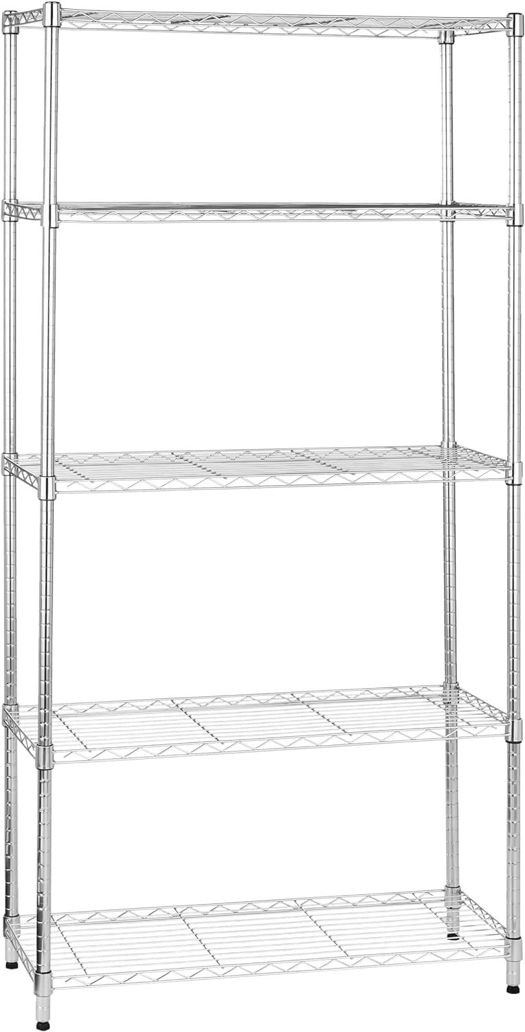 SONG 5段スチールラック 幅90×奥行35cm 高さ150|120|90cm選べる メタルラック シェルフ 収納棚 キッチンラック 収納ラック 高さ調整 キャスター付き 日本語説明書 クローム 5段-幅90×奥行35×高さ150cm
