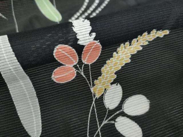 平和屋着物＊夏物 小紋 絽 枝葉文 黒地 洗える着物 CAAW3135ut