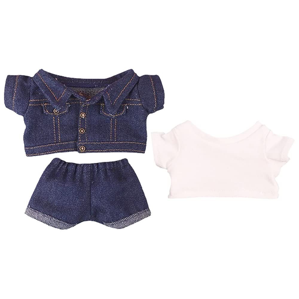 niannyyhouse ぬいぐるみ 用 ジーンズジャケット 白いTシャツ 20cm人形の服 綿人形の服 着せ替え (navy blue)