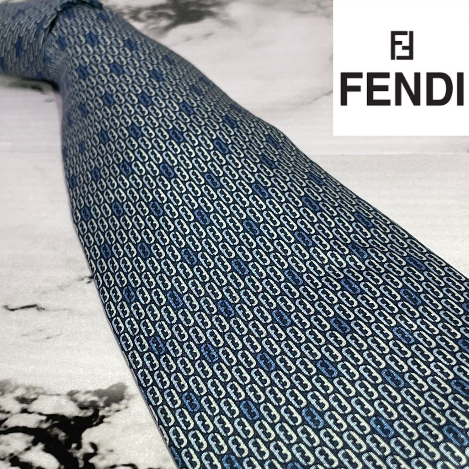 美品】FENDI 高級ネクタイ FF柄 シルク イタリア製 ズッカ ズッキーノ