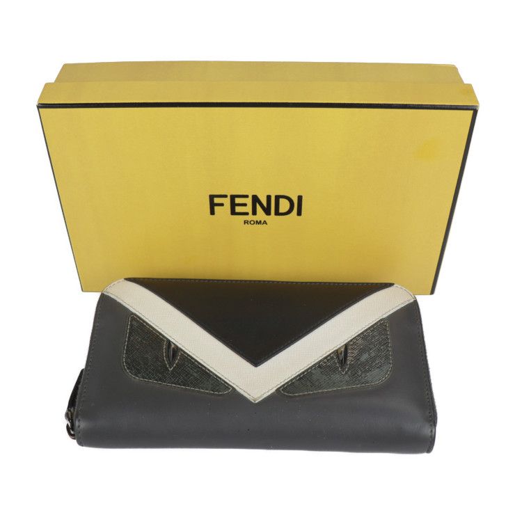 FENDI フェンディ 長財布 7M0210 レザー グレー ブラック ホワイト