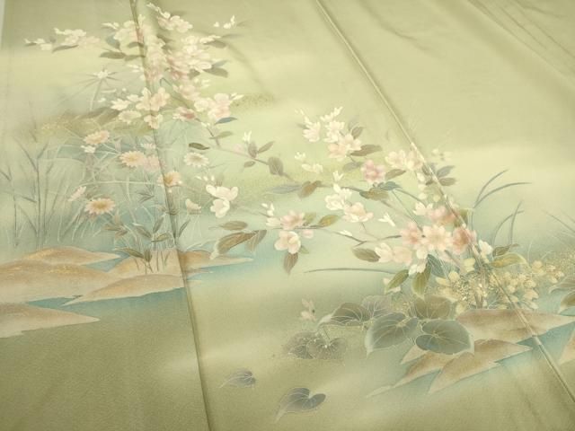 平和屋着物▽訪問着 単衣 草花文 暈し染め 金彩 正絹 逸品 DAAS0754az