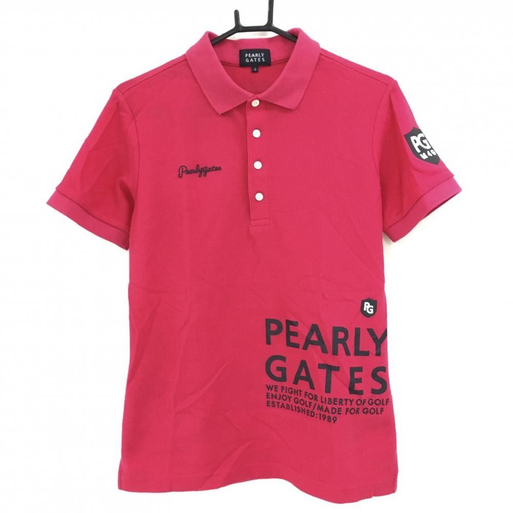 パーリーゲイツ 半袖ポロシャツ ダークピンク フロントロゴ 織生地 メンズ 4 M ゴルフウェア 2025年モデル PEARLY GATES