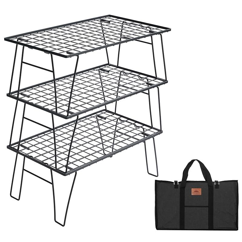 キャンピングムーン CAMPING MOON フィールドメッシュラック キャンプ ラック ブラック 軽量 薄型 3点セット 収納付き T-235-3T 1