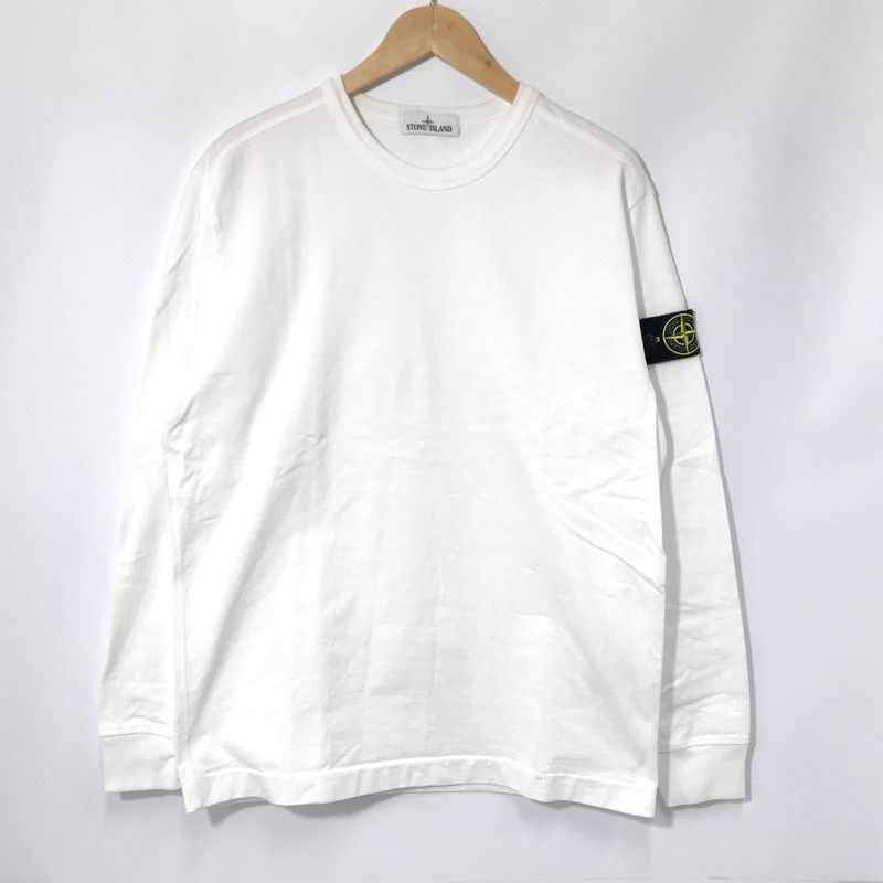 STONE  ホワイト長袖Tシャツ XL Stone Island ストーンアイランド ガーメントダイ ロンT