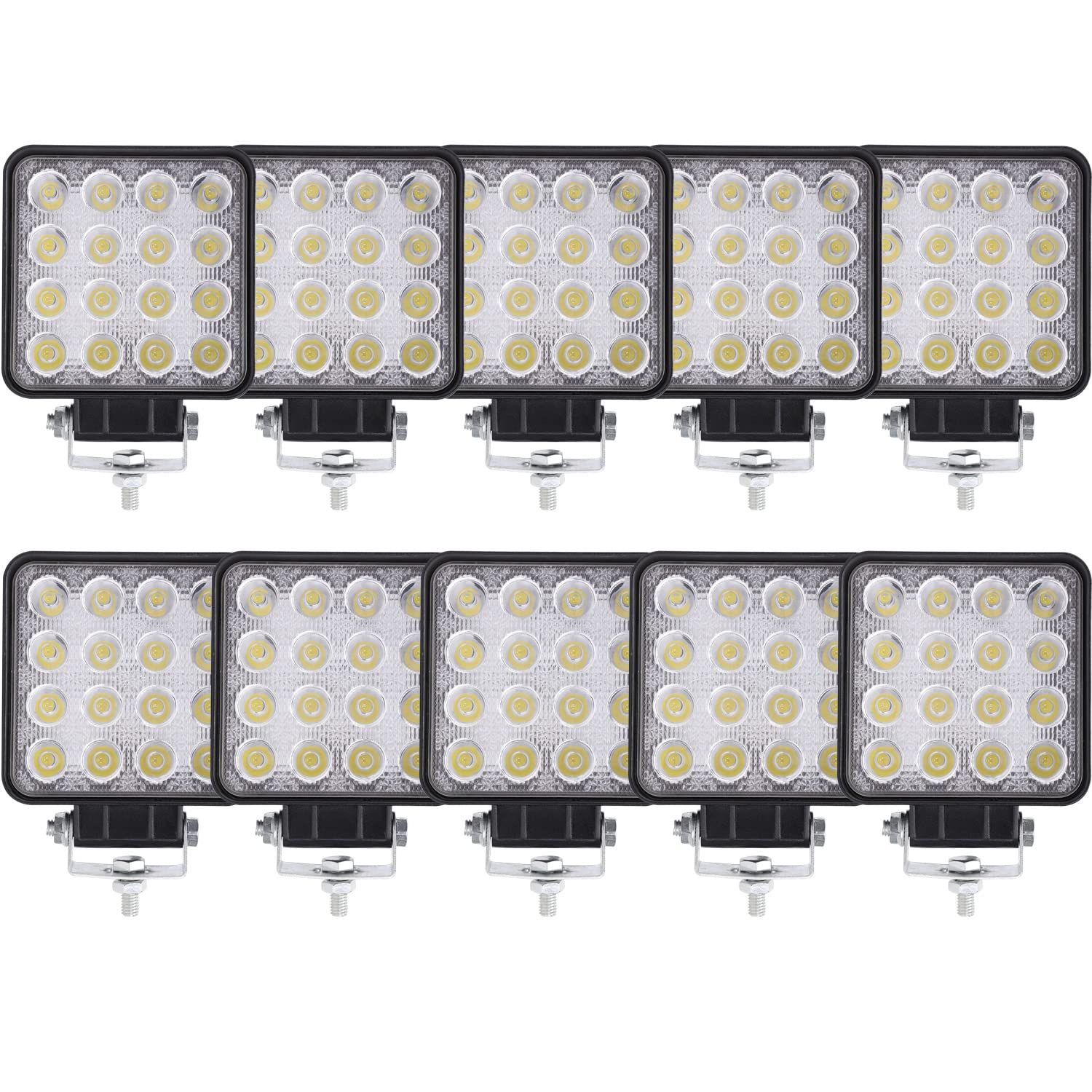 Maikading LED ワークライト 作業灯 48W 10個セット 12V 24V対応 トラクター用 タイヤ灯 IP67防水防塵 広角 耐衝撃 耐震 車外灯 オフロードSUVトラック オートバイ 自動車 汎用作業灯 ライトバー