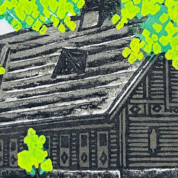 大本靖作 木版画 初夏の北大農場 AP アーティストプルーフ 販売 幅20