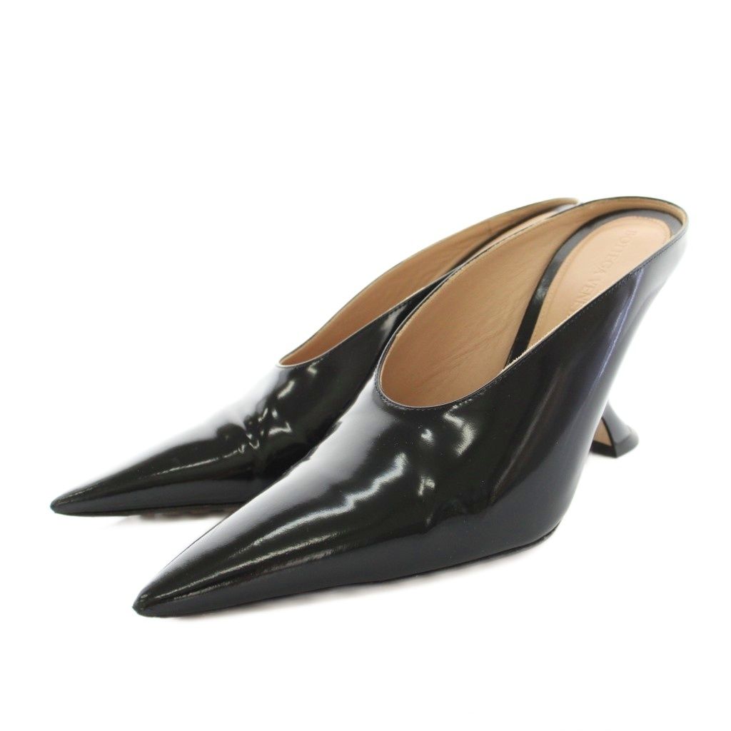 ボッテガヴェネタ BOTTEGA VENETA ロケットパンプ ROCKET PUMP ミュール ポインテッドトゥ ハイヒール エナメル 37 黒 ブラック |YT